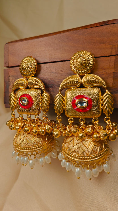 Gulnaar-e-Kashmir Ruby Jhumka Earrings