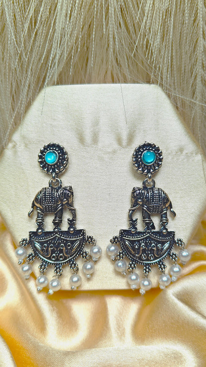 Royal Haathi Oxidised Dangler Earrings