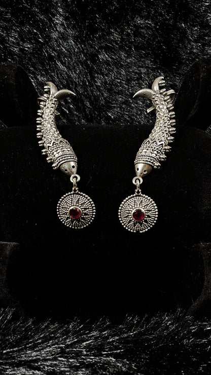Antique Finish Cuffs Style Danglers With Stone Stud