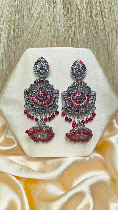 Ruby Maharani Oxidised Maroon Stone Chandbali Jhumka Earrings