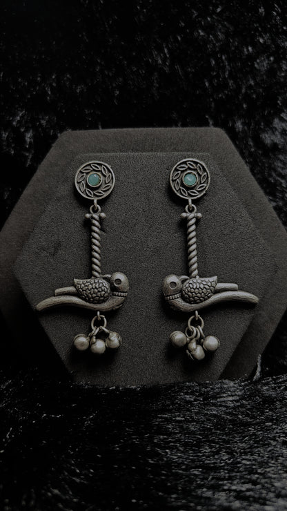 Oxidized Tribal Bird Dangler Earrings