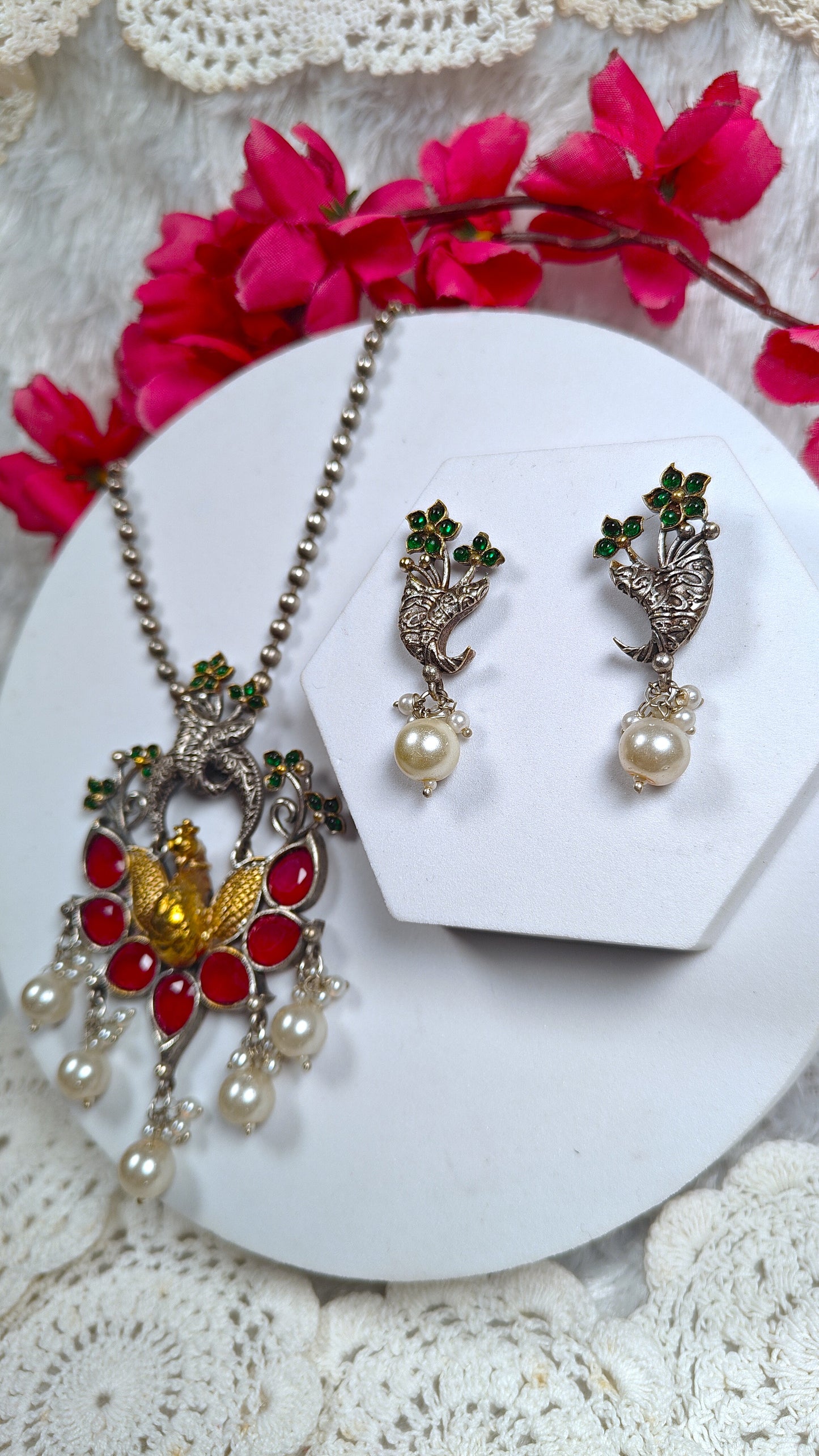 Ruby Royale Peacock Pendant Set
