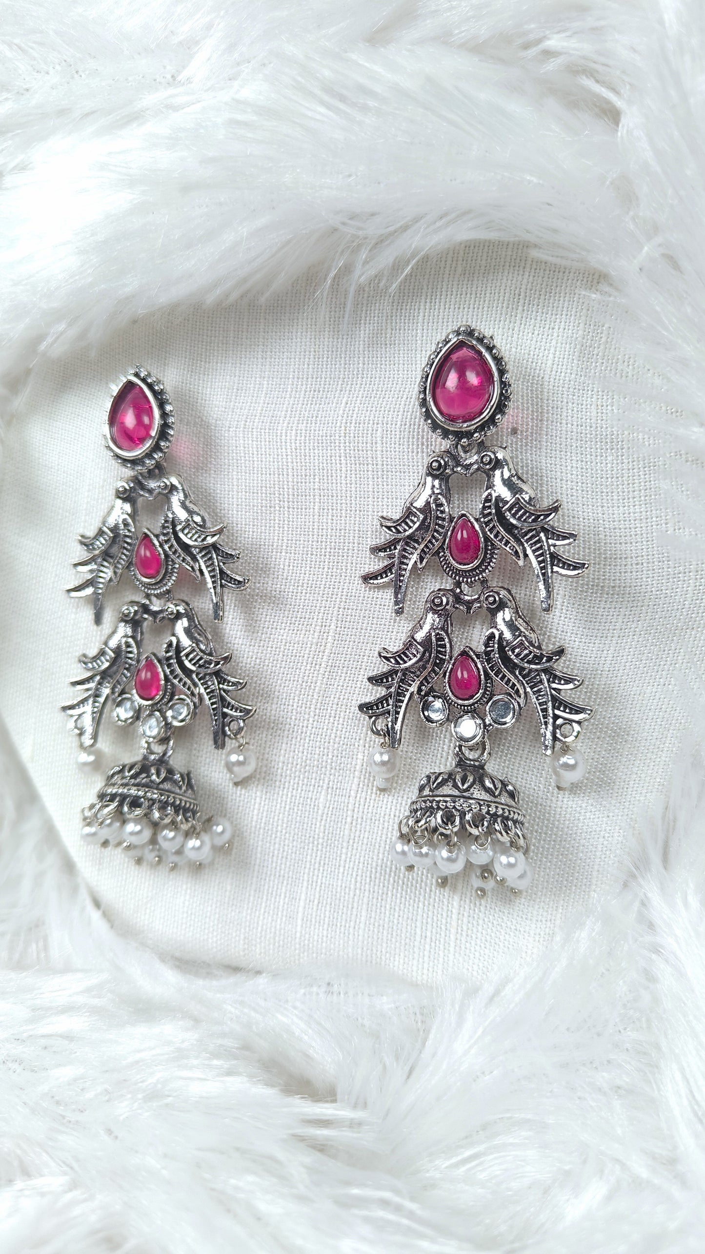Pink Sparrow Cascade Oxidised Jhumka Earrings