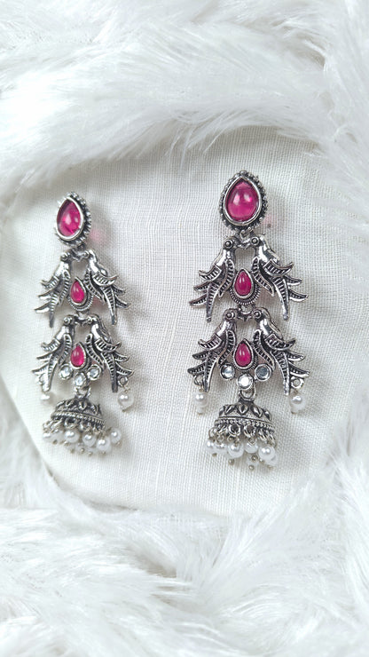 Pink Sparrow Cascade Oxidised Jhumka Earrings