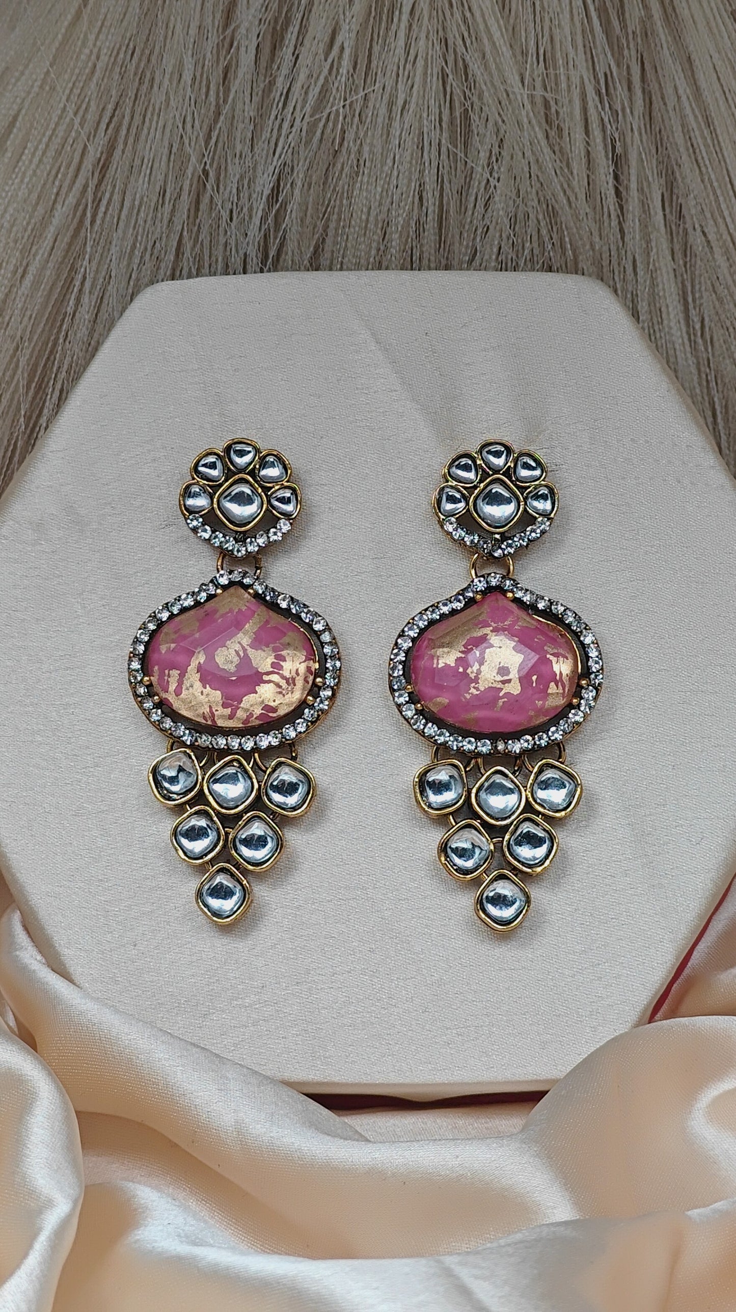 Luxury kundan studded earrings with pink stone