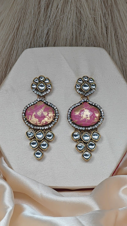 Luxury kundan studded earrings with pink stone