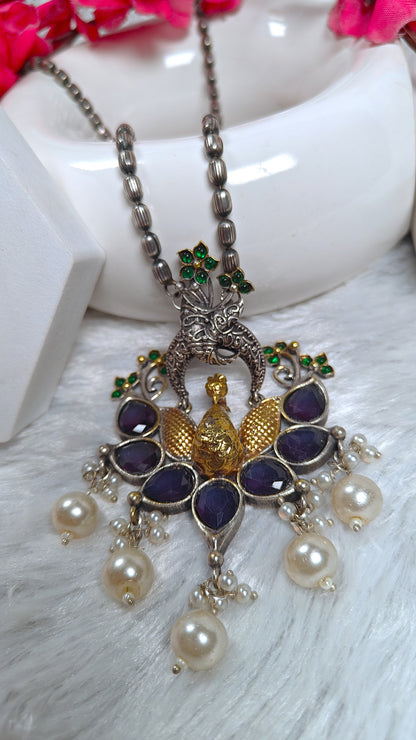 Twin Peacock Majestic Crystal Pendant Set