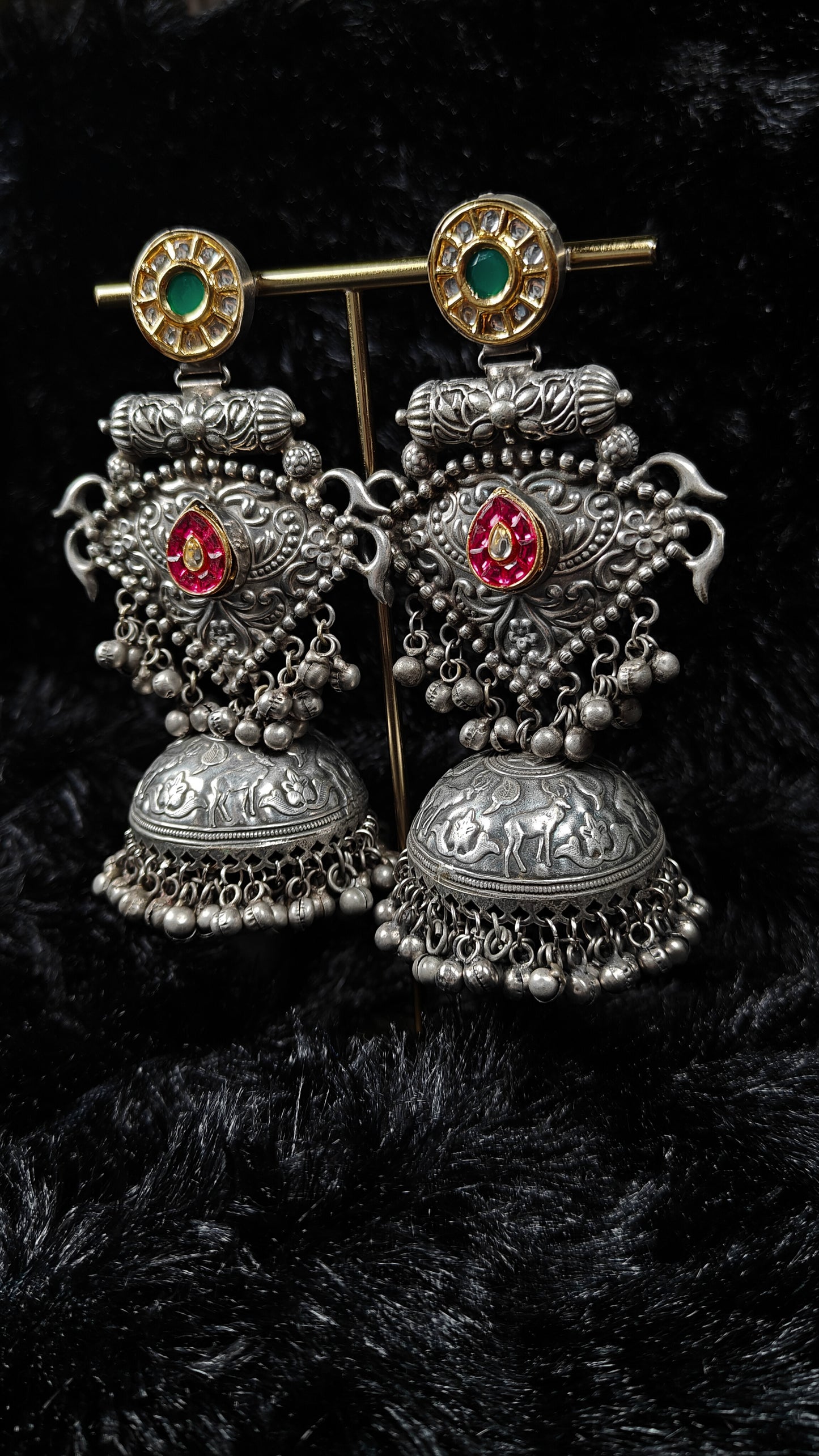 Regal Heritage Dual-Tone Temple Jhumka Earrings