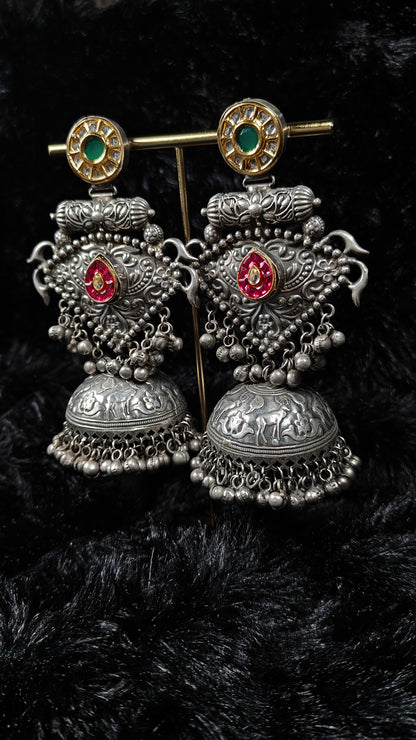 Regal Heritage Dual-Tone Temple Jhumka Earrings