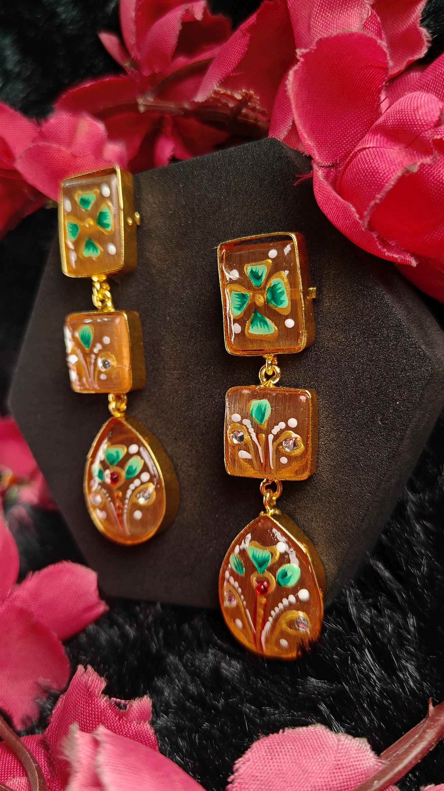 Zehra Meenakari Triple-Charm Earrings