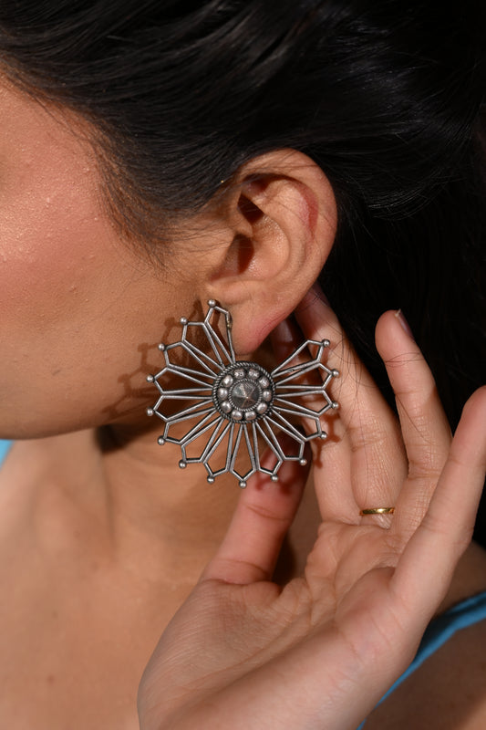 Oxidized Silver Sunburst Earrings