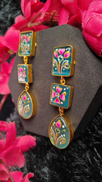 Aarvi Teal Meenakari Drop Earrings