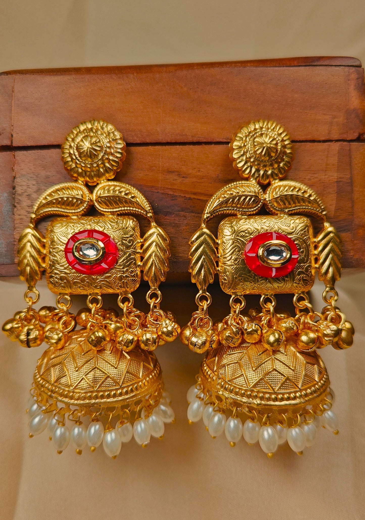 Gulnaar-e-Kashmir Ruby Jhumka Earrings