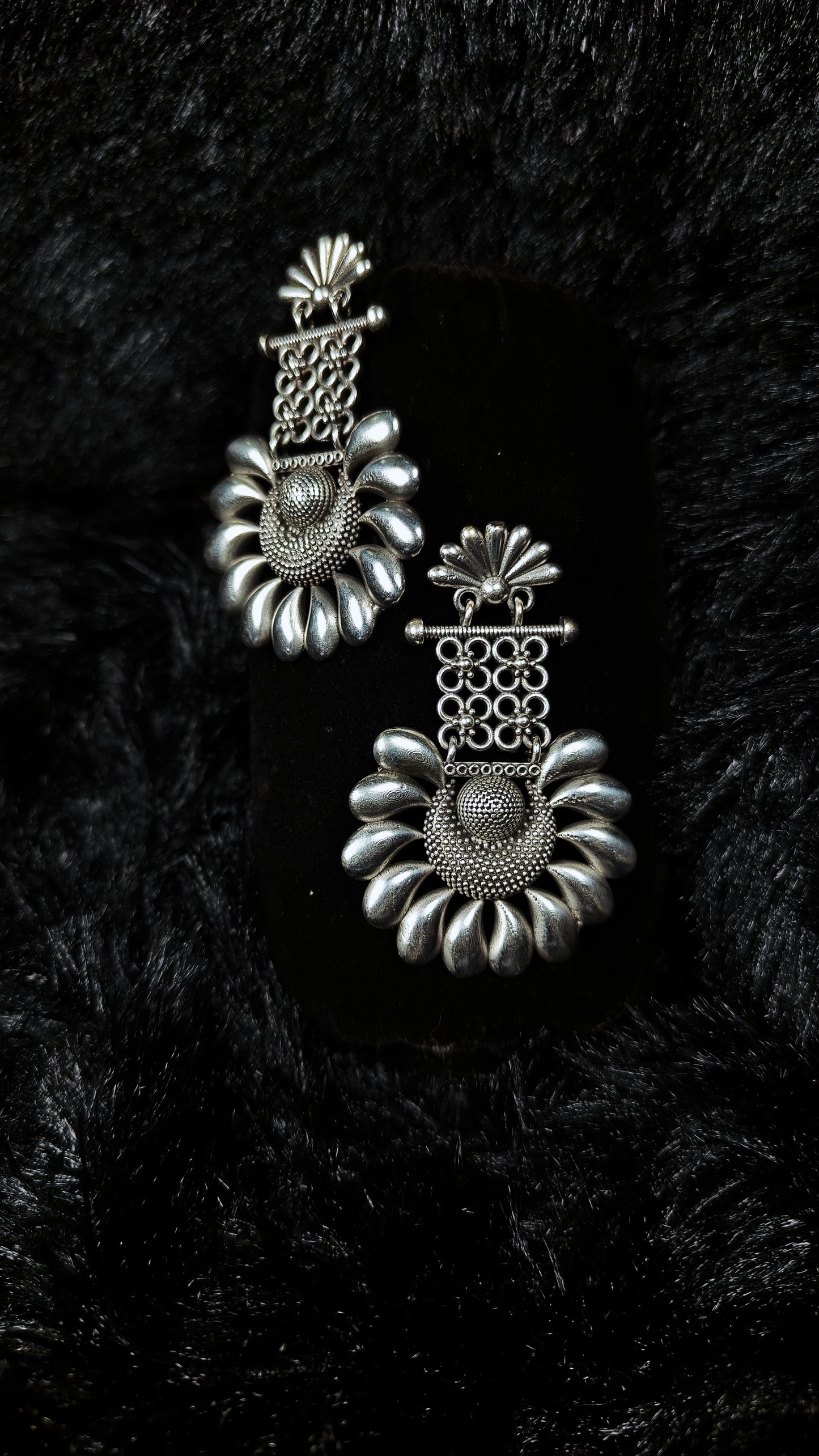 Antique silver floral drop earrings