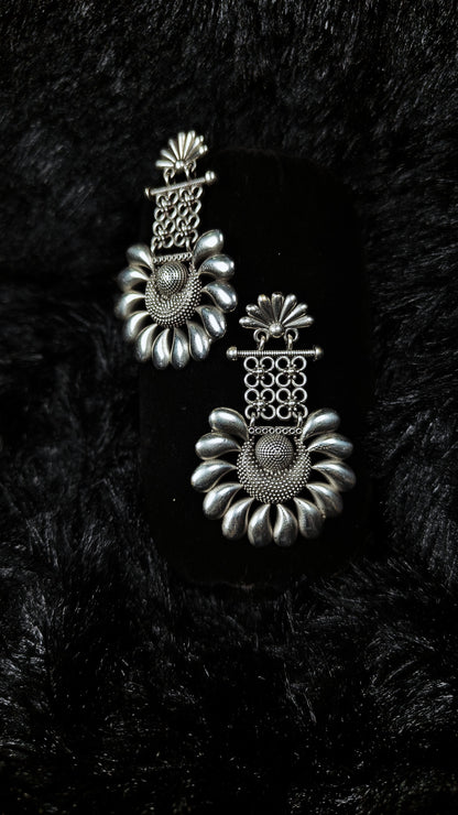 Antique silver floral drop earrings