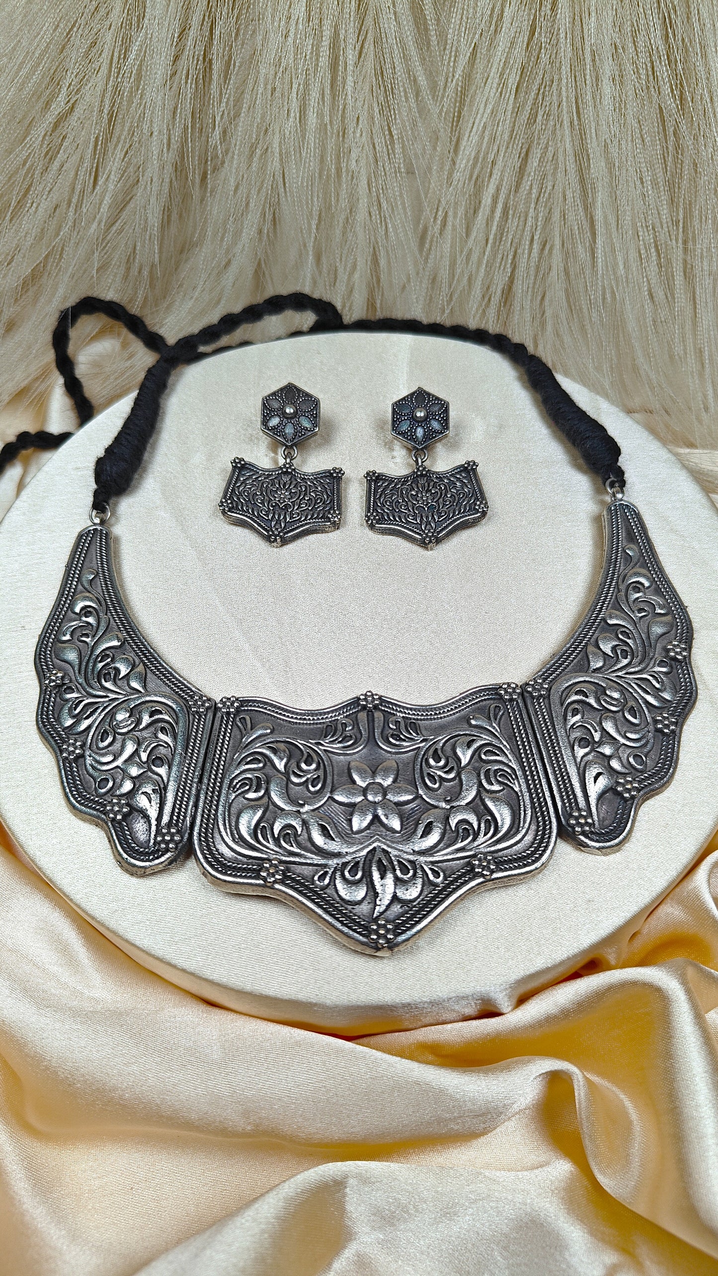 Antique Shield Motif Oxidised Necklace Set