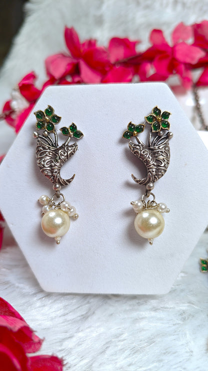 Twin Peacock Majestic Crystal Pendant Set