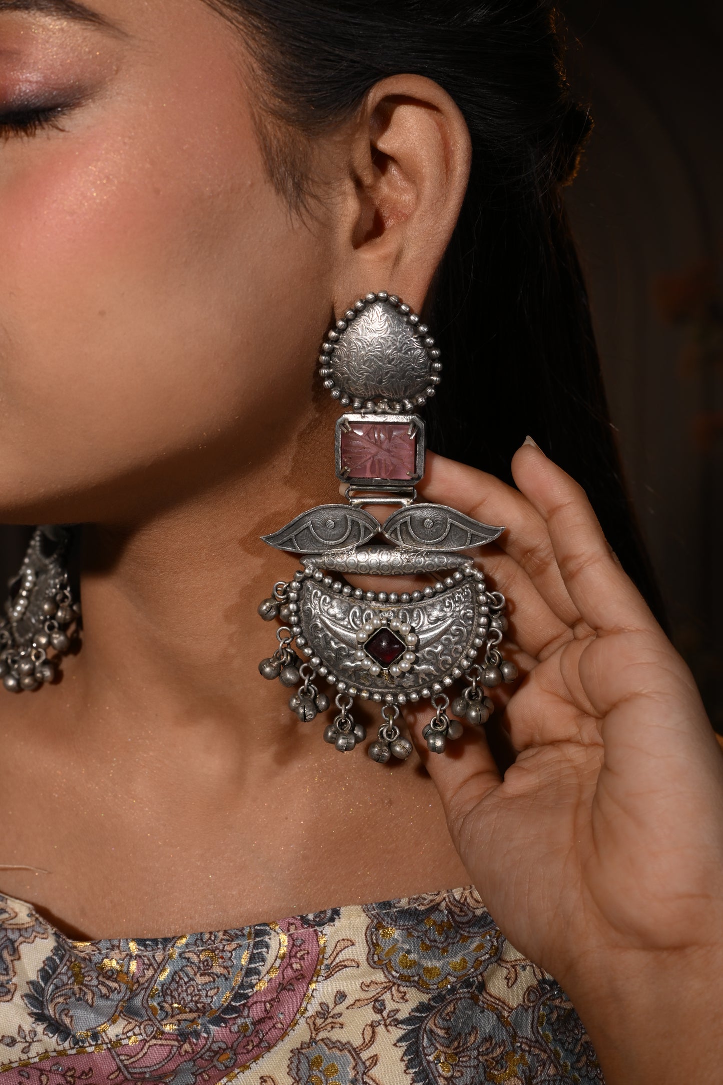 Naina Tribal Oxidised Chandbali Earrings