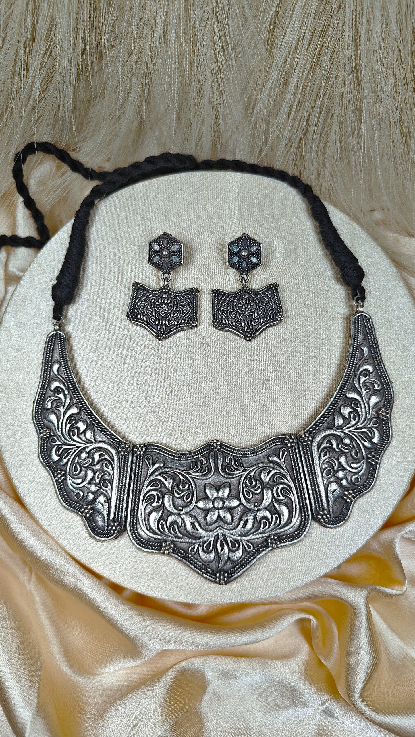 Antique Shield Motif Oxidised Necklace Set
