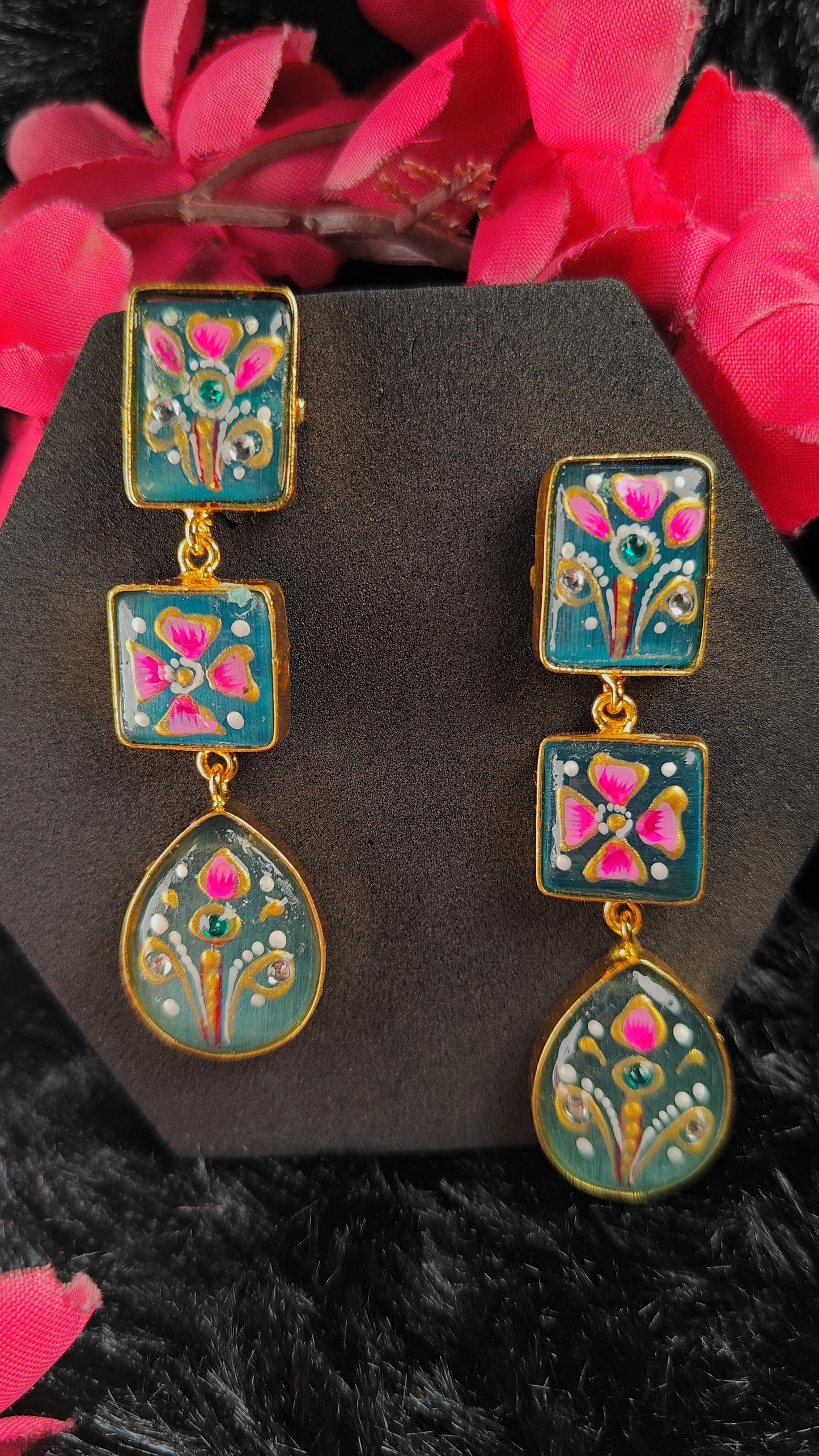 Aarvi Teal Meenakari Drop Earrings