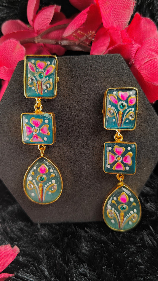 Aarvi Teal Meenakari Drop Earrings