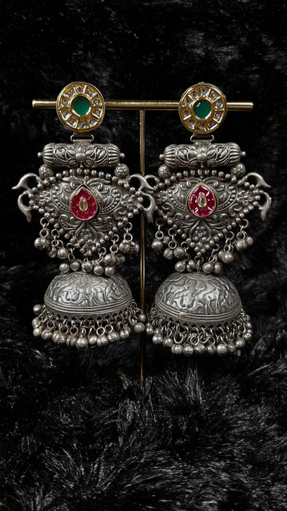 Regal Heritage Dual-Tone Temple Jhumka Earrings