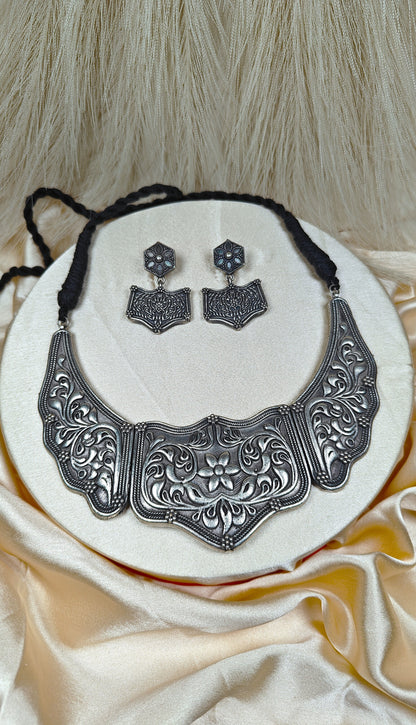 Antique Shield Motif Oxidised Necklace Set