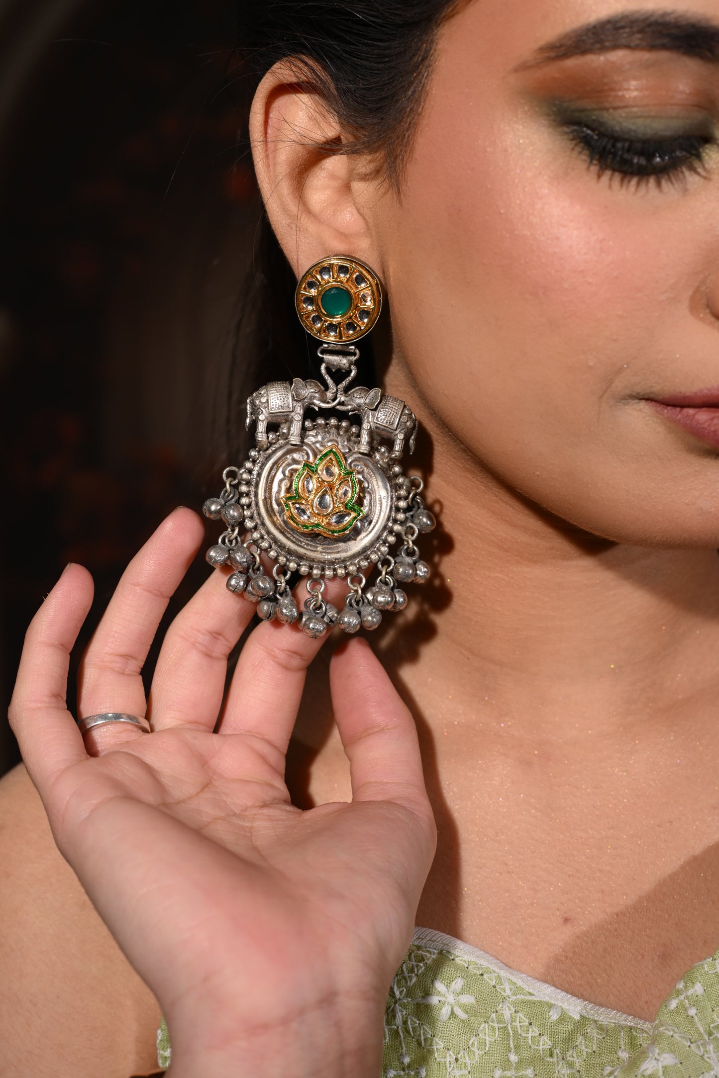 Royal Lotus Elephant Temple Jhumka Earrings