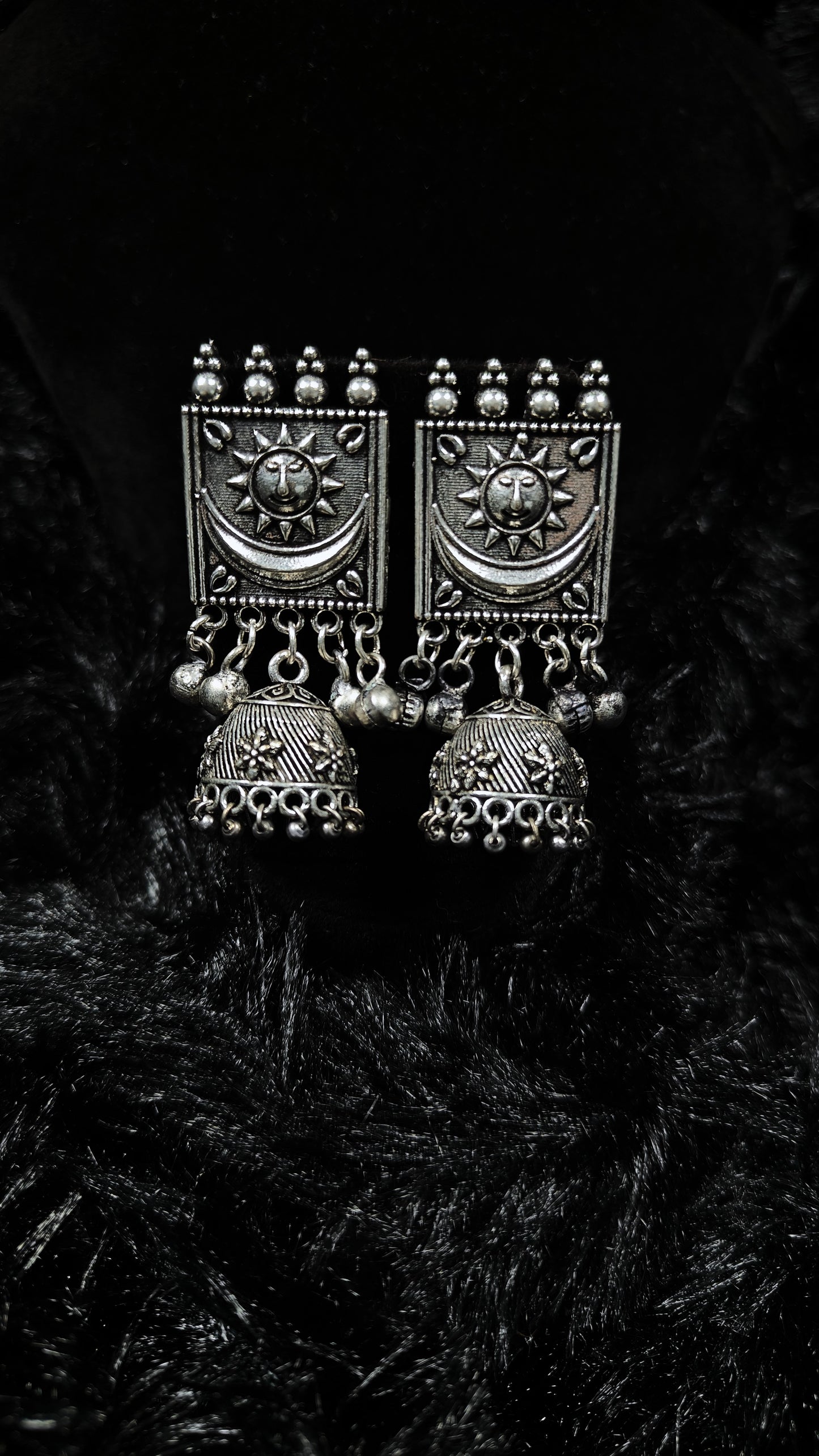 Tribal Sun-Motif Oxidised Mirror Choker Set