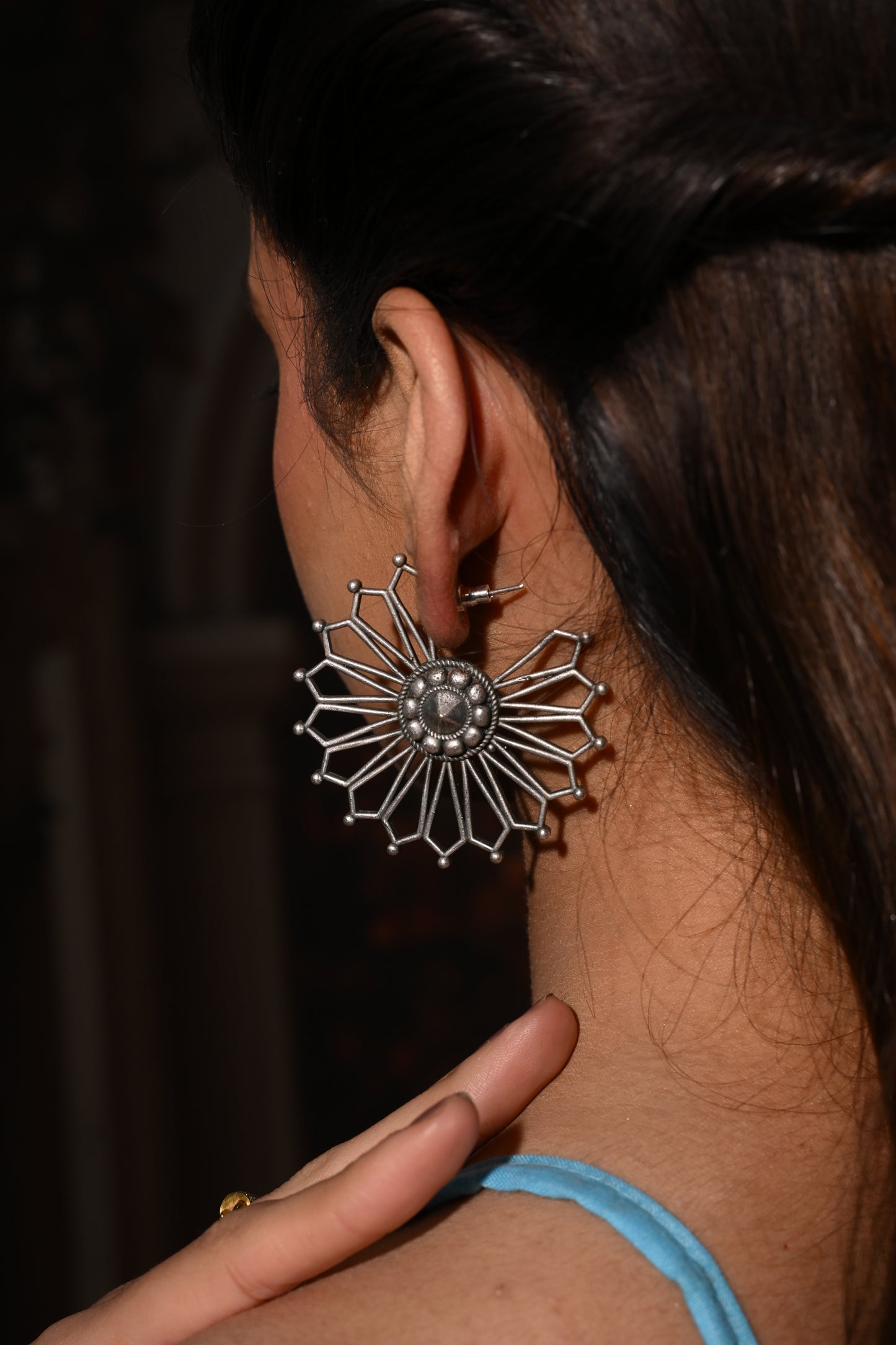 Oxidized Silver Sunburst Earrings