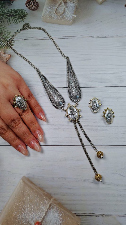 Royal Emblem Oxidised Pendant Necklace Set